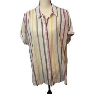 Ava & Viv Women’s Striped Cuffed Sleeve Plus Size 2X Linen Type Blouse